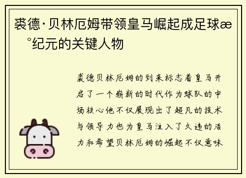 裘德·贝林厄姆带领皇马崛起成足球新纪元的关键人物